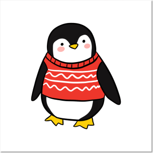 Cute christmas penguin cartoon illustration Posters and Art